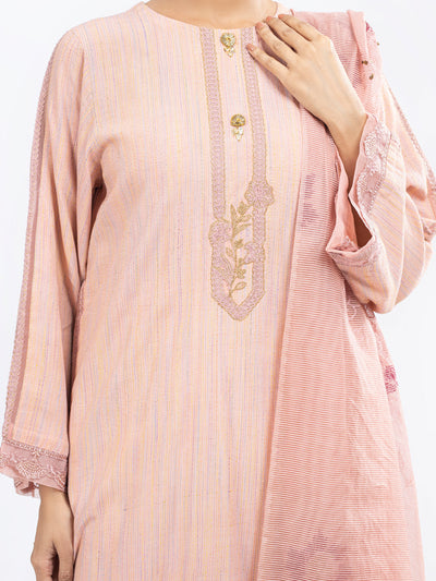 Cotton Strip Peach Stitched Suit - Almirah