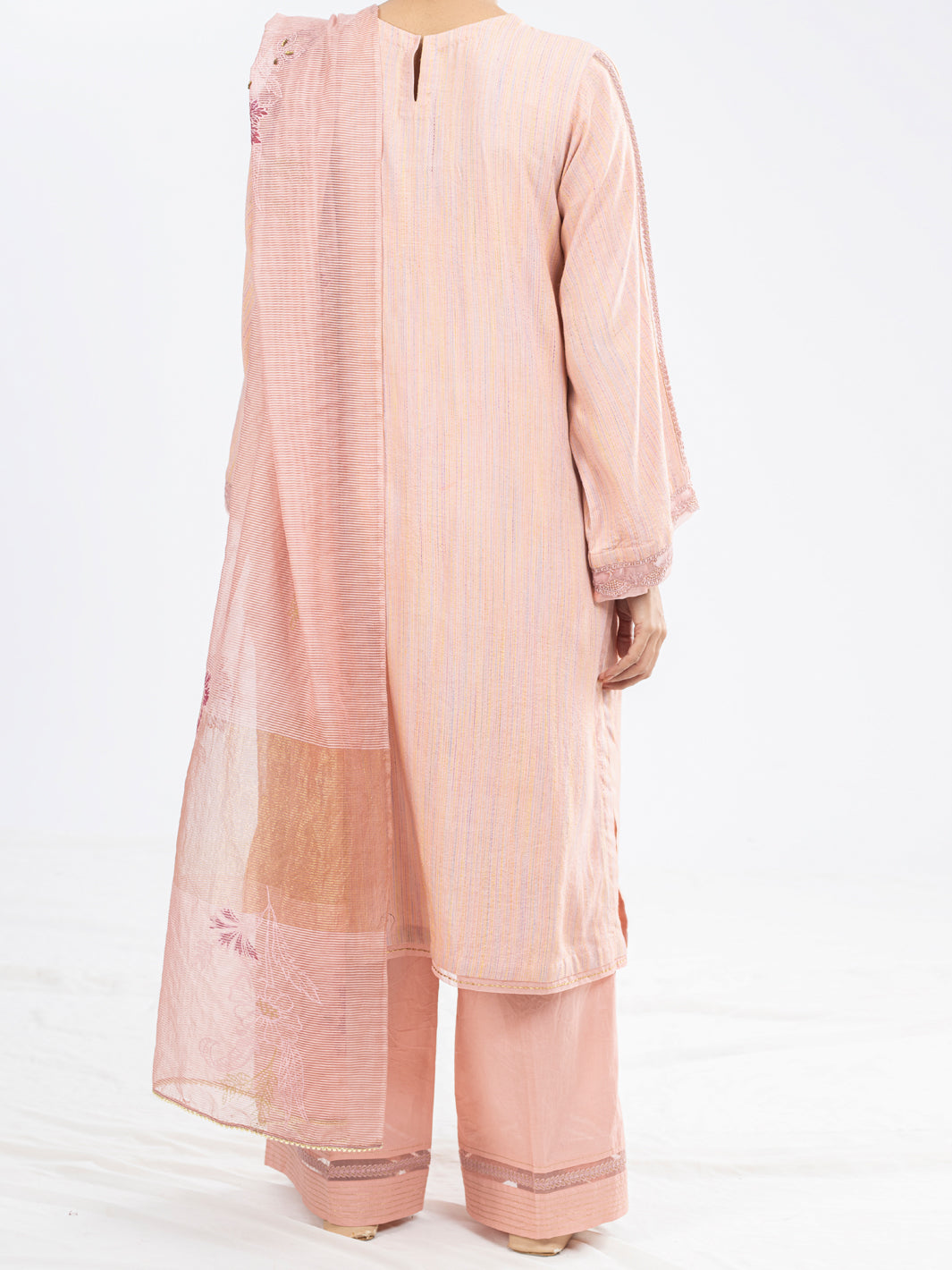 Cotton Strip Peach Stitched Suit - Almirah