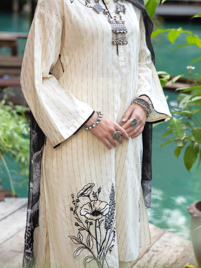 Lino Kara Off white Stitched Suit - Almirah