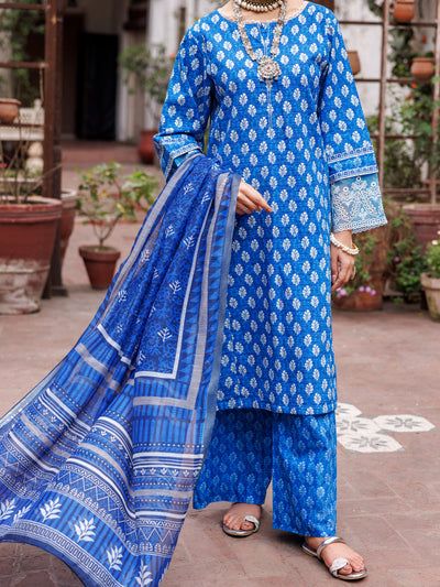 Dobby Cotton Blue Stitched Suit - Almirah