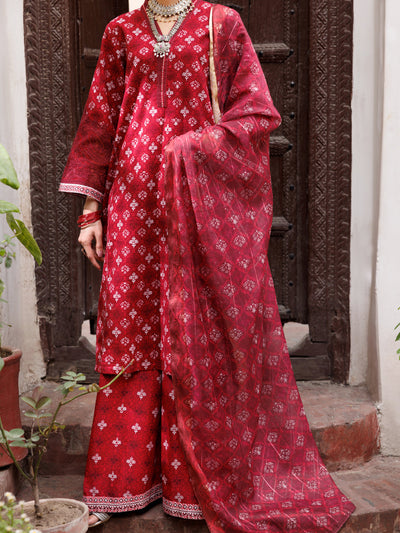 Square Dobby Maroon Stitched Suit - Almirah