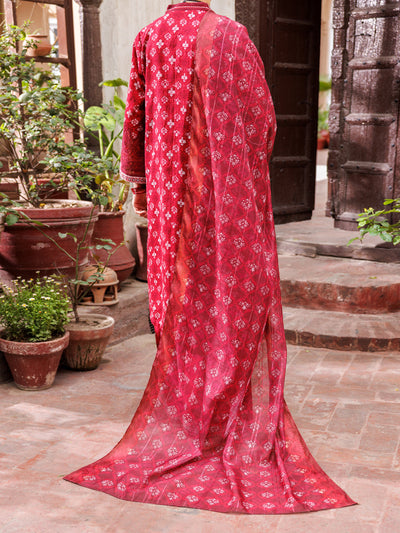 Square Dobby Maroon Stitched Suit - Almirah