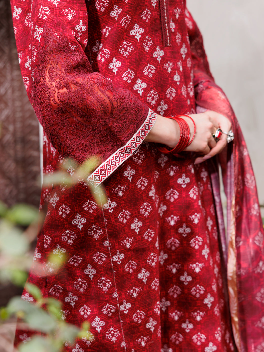 Square Dobby Maroon Stitched Suit - Almirah