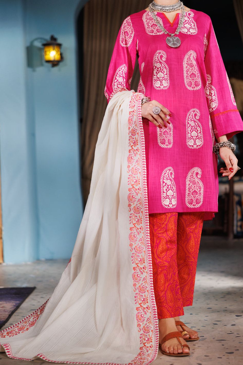 Cotton Dobby Pink Unstitched Suit - Almirah