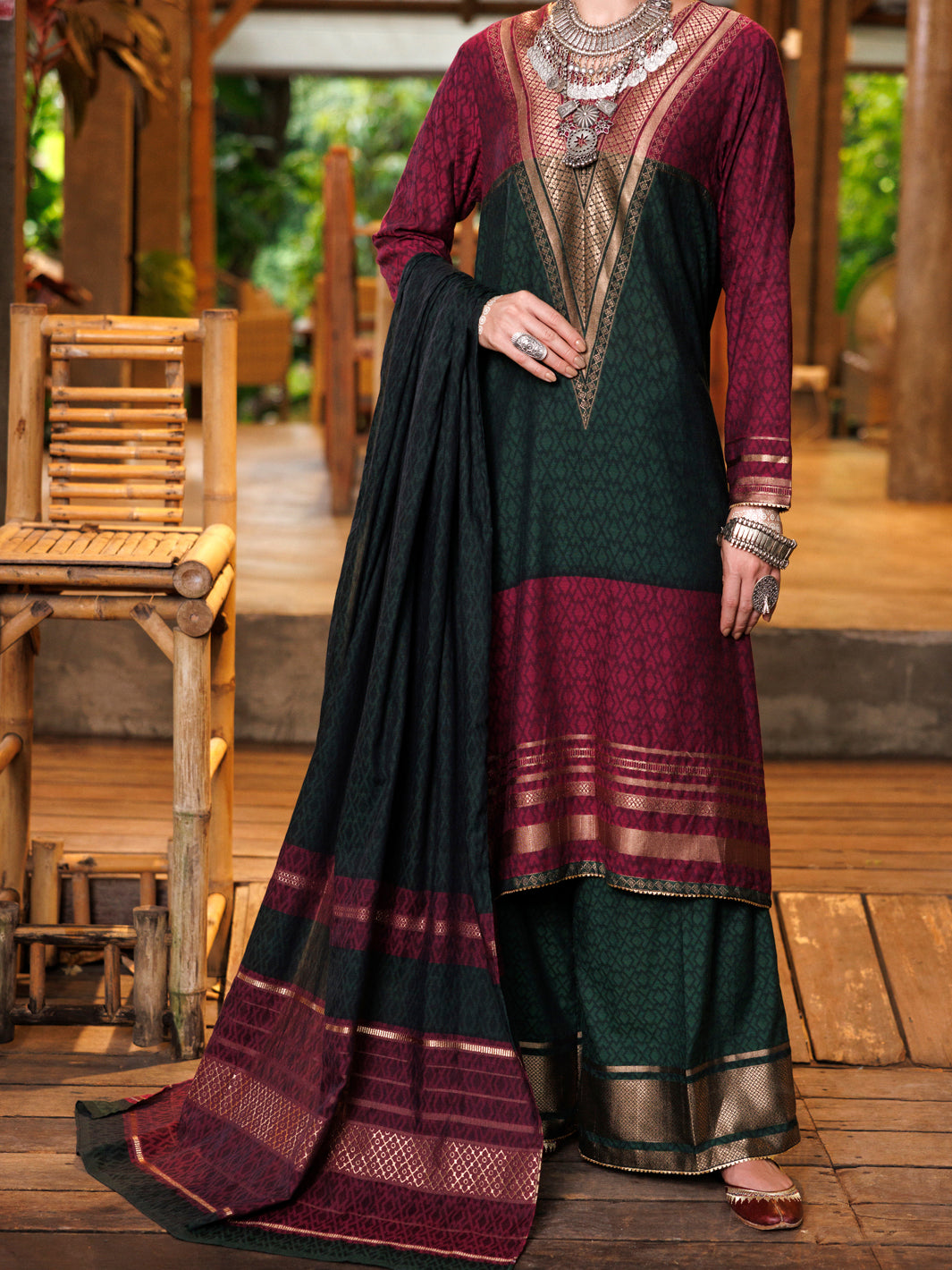 Yarn Dyed Jacquard Multi Unstitched Suit - Almirah