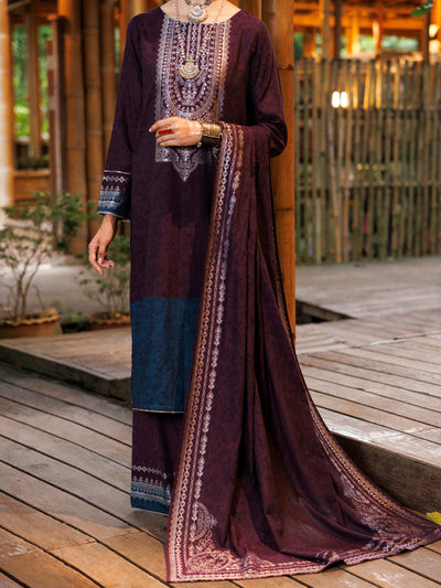 Yarn Dyed Jacquard Purple Stitched Suit - Almirah