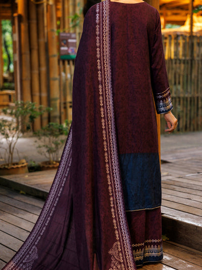 Yarn Dyed Jacquard Purple Stitched Suit - Almirah