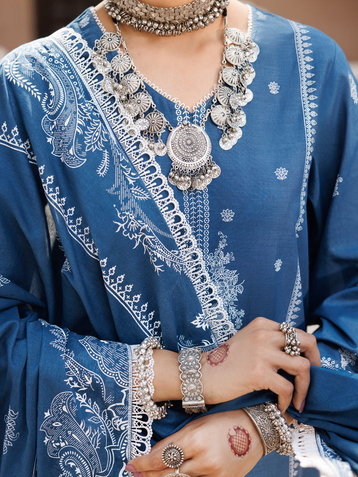 Lawn Blue Stitched Suit - Almirah