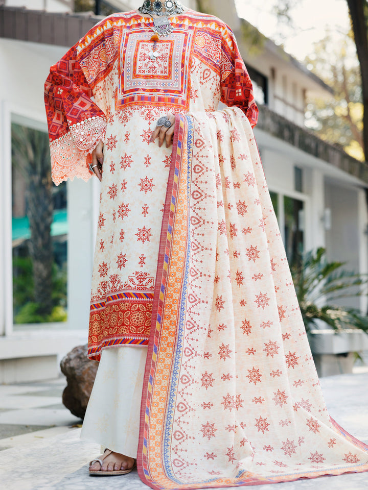 Lawn Cream Stitched Suit - Almirah