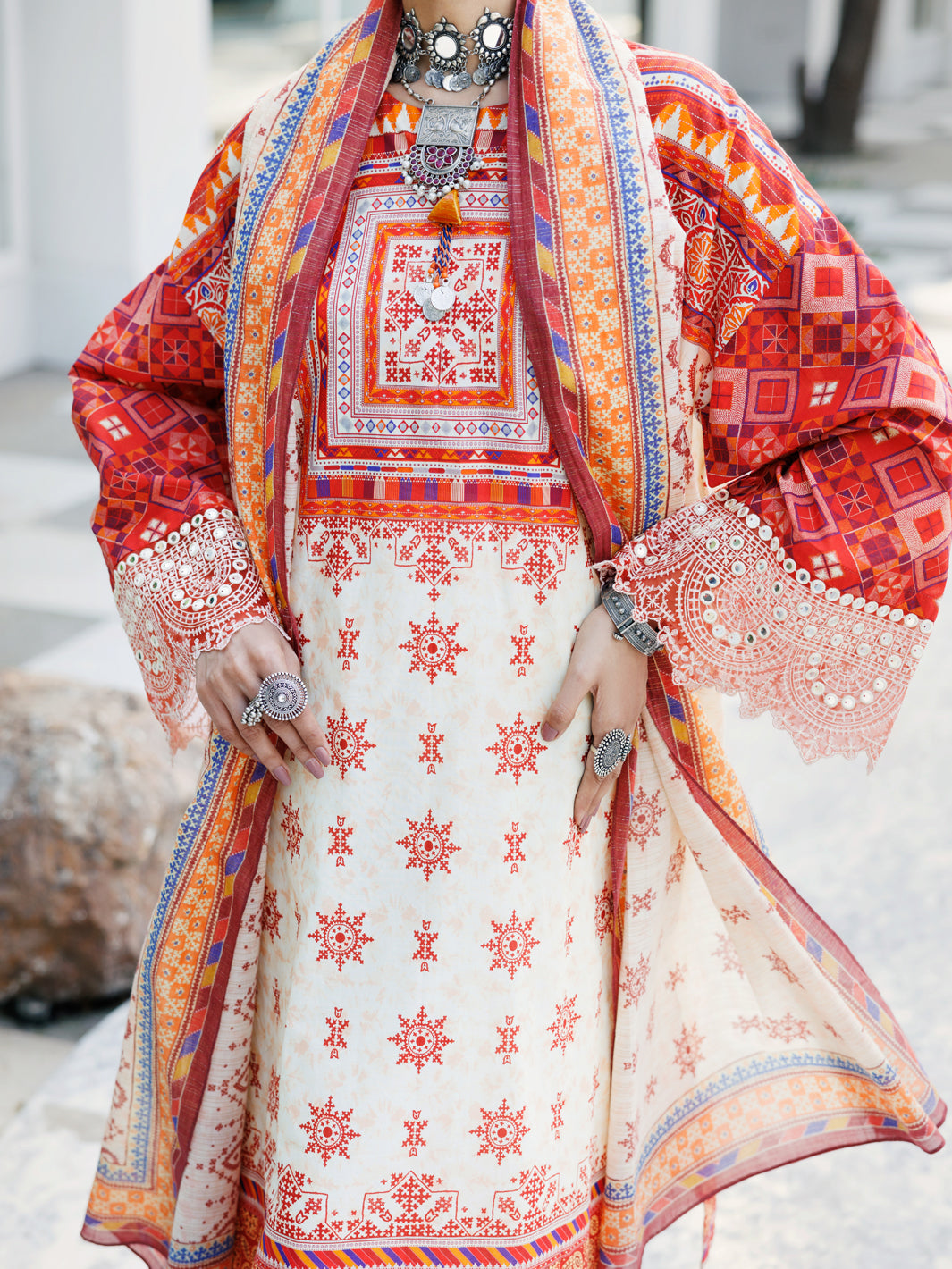 Lawn Cream Stitched Suit - Almirah