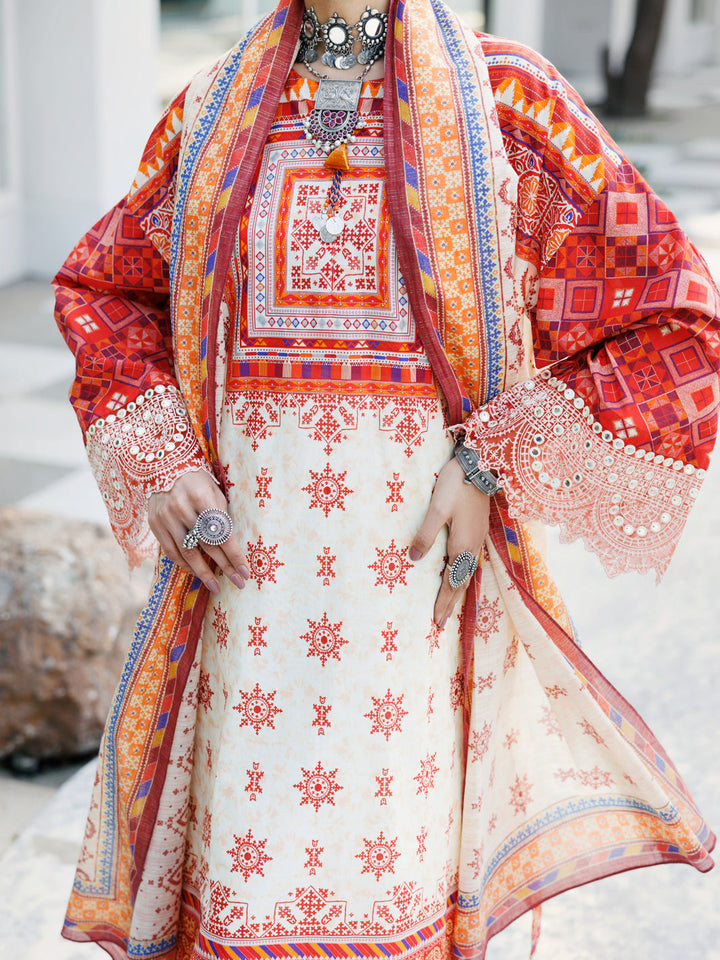Lawn Cream Stitched Suit - Almirah