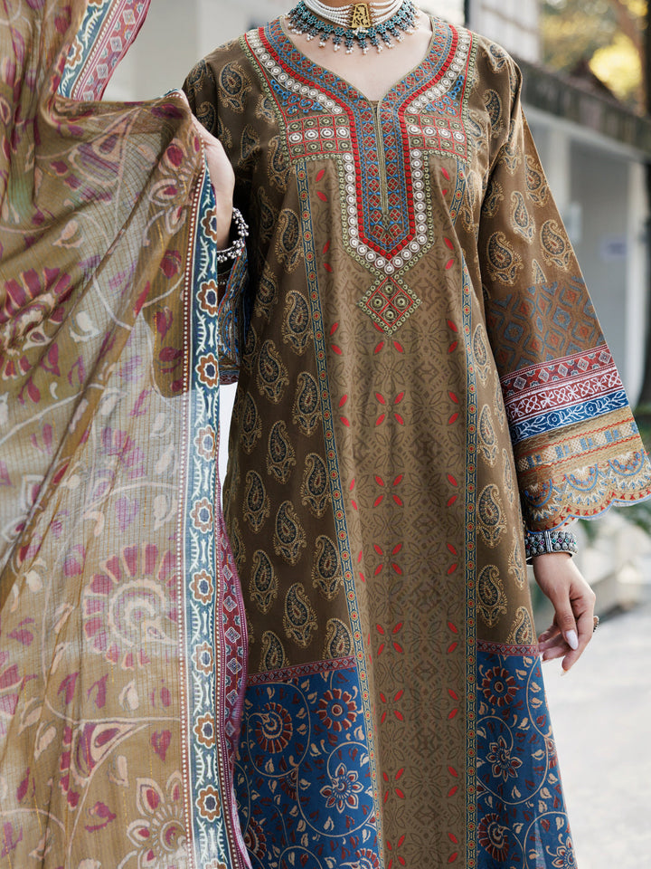 Lawn Mehndi Green Stitched Suit - Almirah