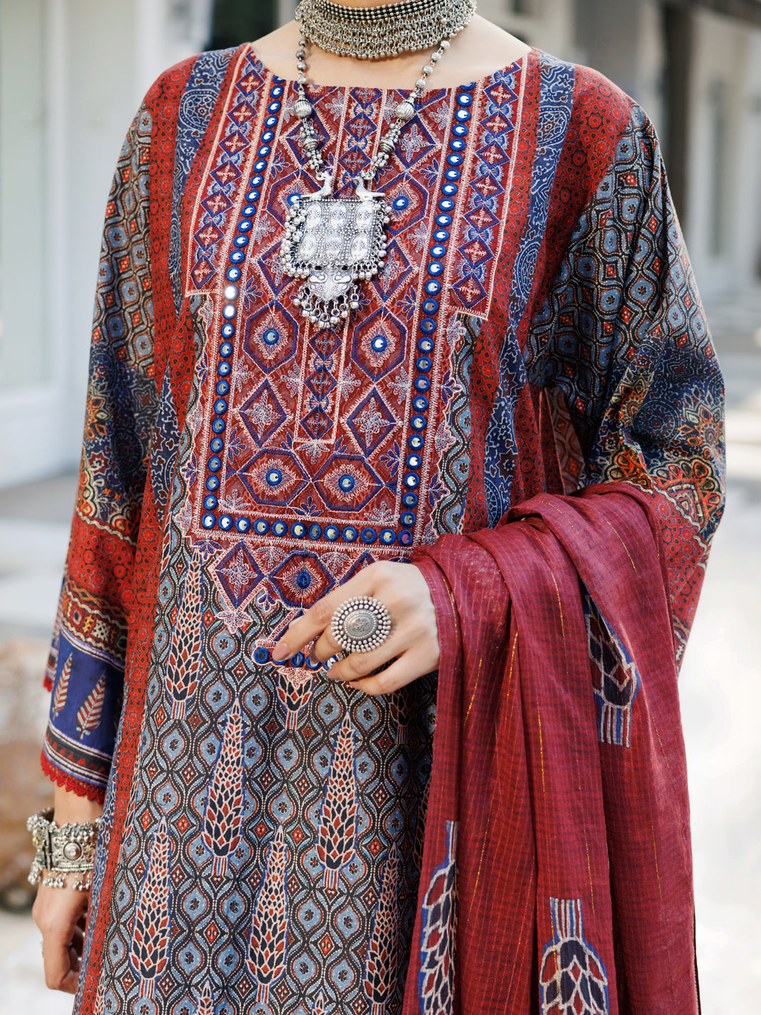 Lawn Maroon Stitched Suit - Almirah