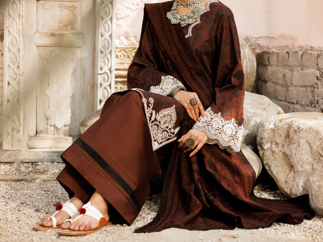 Lawn Brown Stitched Suit - Almirah