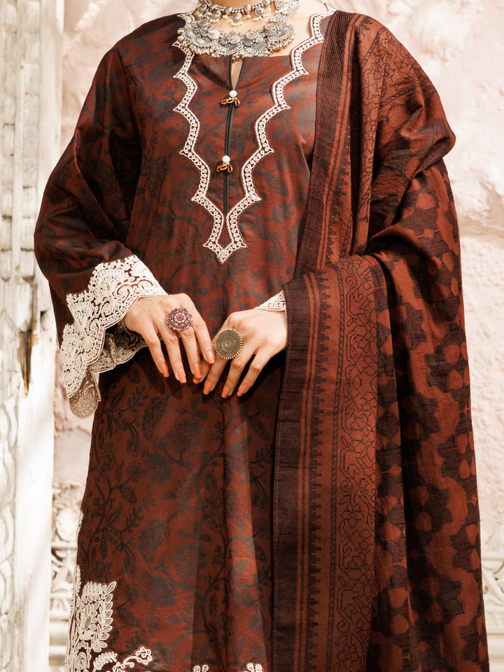 Lawn Brown Stitched Suit - Almirah