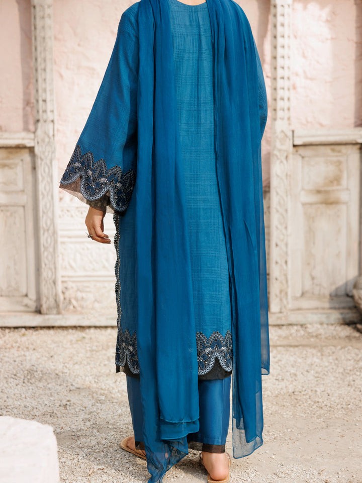 Dobby Teal Stitched Suit - Almirah