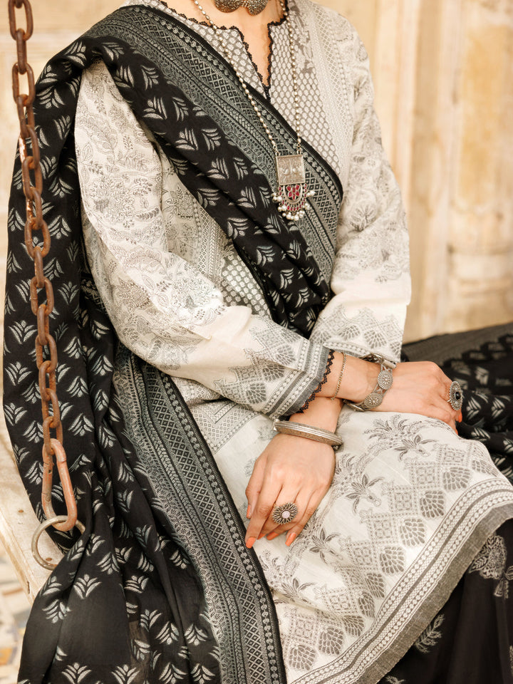 Jacquard Black & White Stitched Suit - Almirah