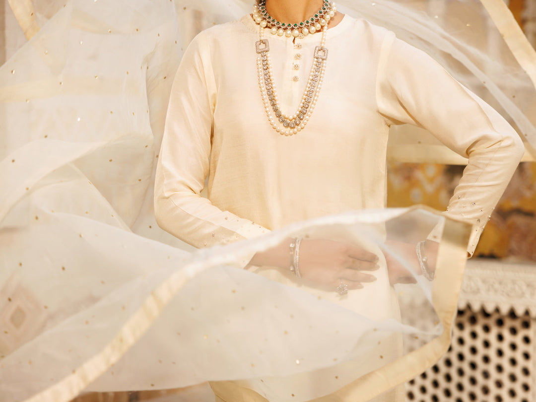 Off White Stitched Suit - Almirah