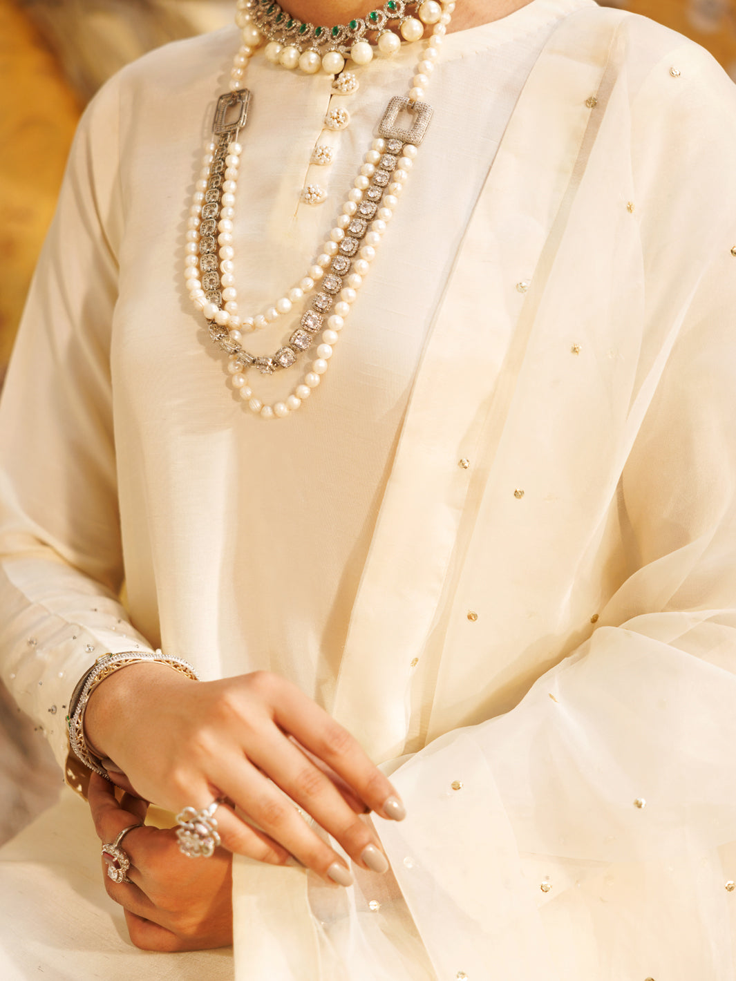 Off White Stitched Suit - Almirah