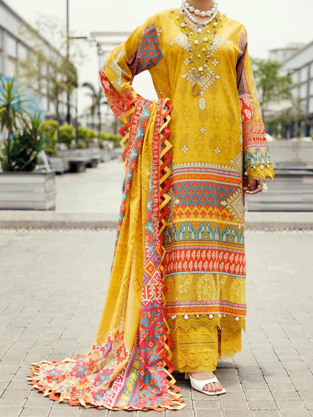 Cambric Yellow Unstitched Suit - Almirah