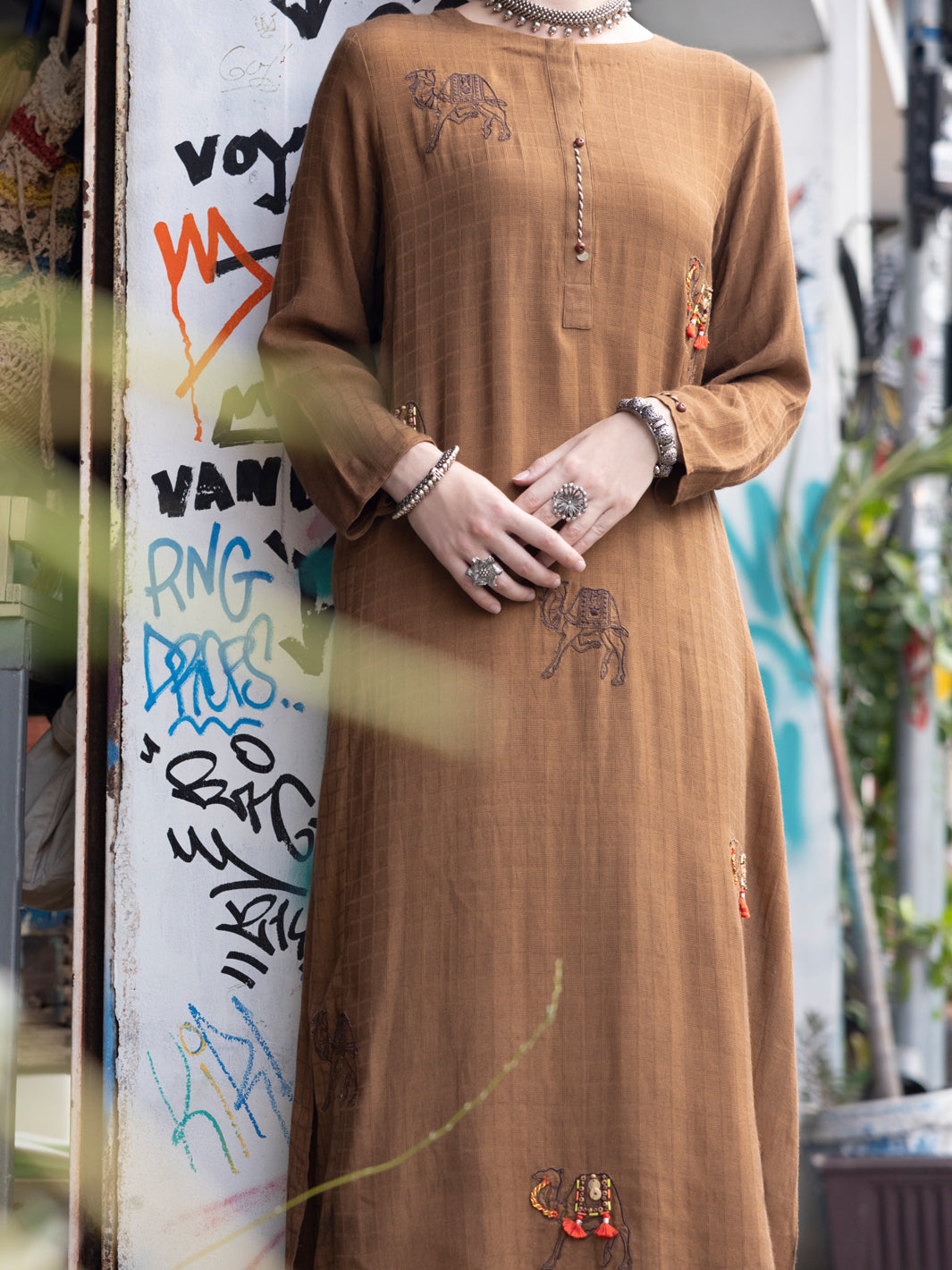 Cotton Dobby Brown Stitched Suit - Almirah