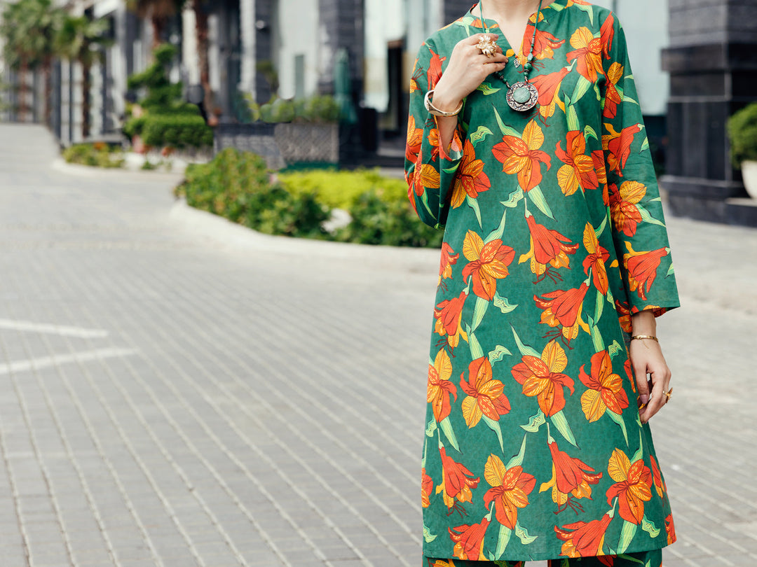 Lawn Green Stitched Suit - Almirah