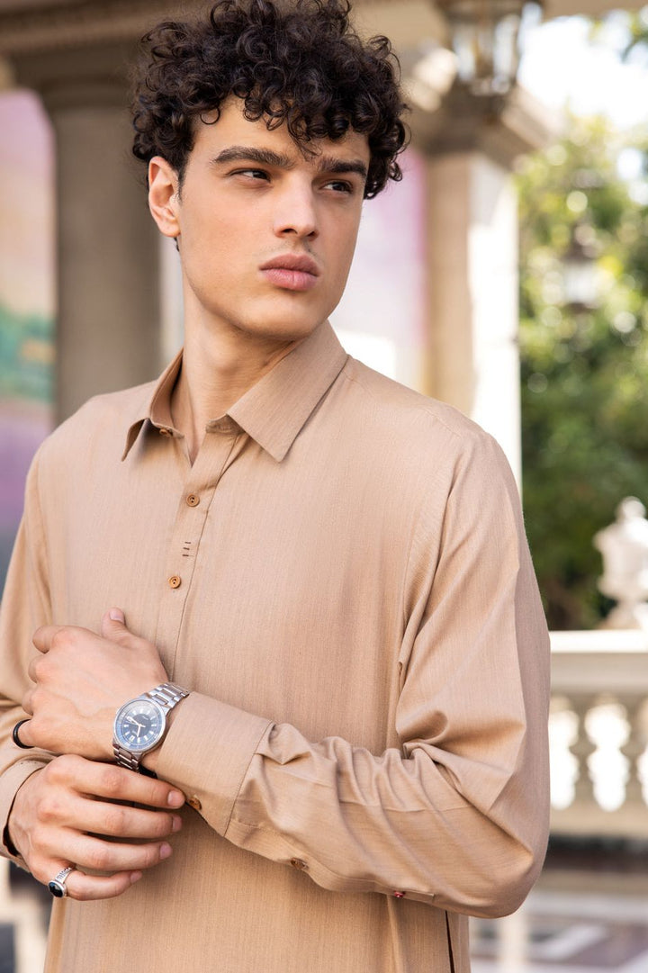 Blended Brown Kurta Shalwar - Wasim Akram by Almirah