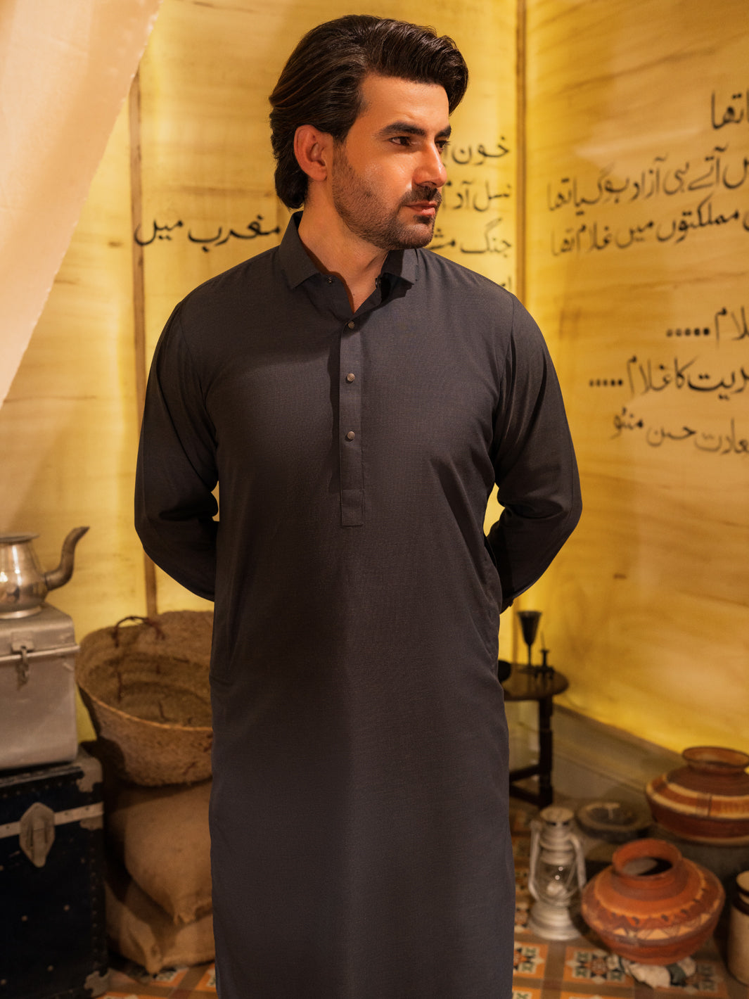 Blended Grey Shalwar Kameez - Wasim Akram by Almirah