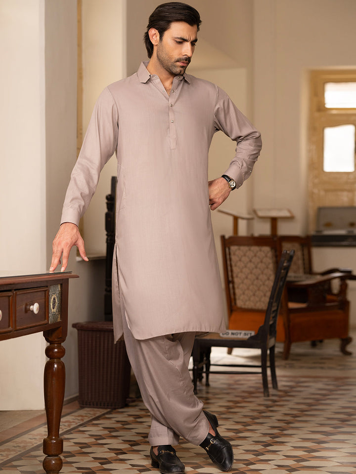 Blended Light Brown Shalwar Kameez - Wasim Akram by Almirah