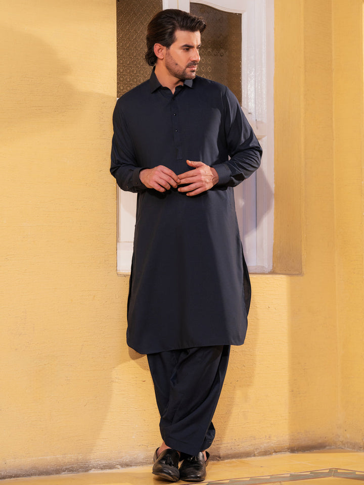 Blended Dark Blue Shalwar Kameez - Wasim Akram by Almirah