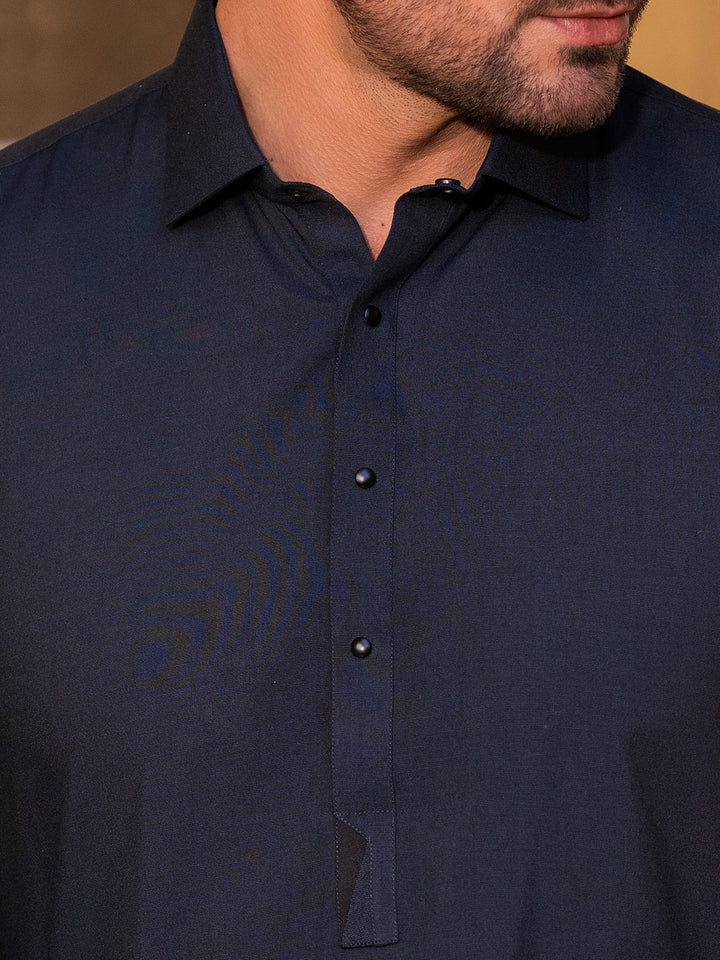 Blended Dark Blue Shalwar Kameez - Wasim Akram by Almirah