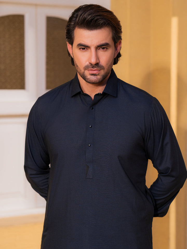 Blended Dark Blue Shalwar Kameez - Wasim Akram by Almirah