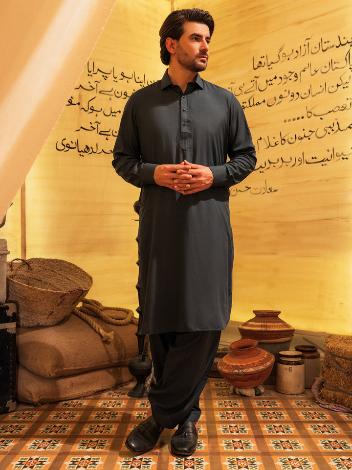 Blended Teal Blue Shalwar Kameez - Wasim Akram by Almirah