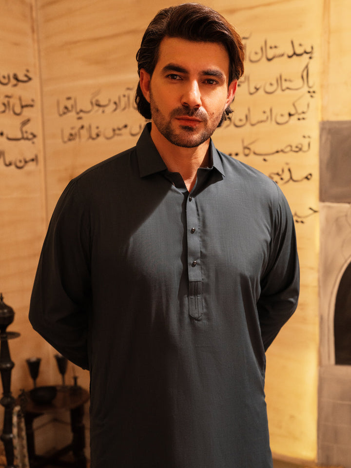 Blended Teal Blue Shalwar Kameez - Wasim Akram by Almirah