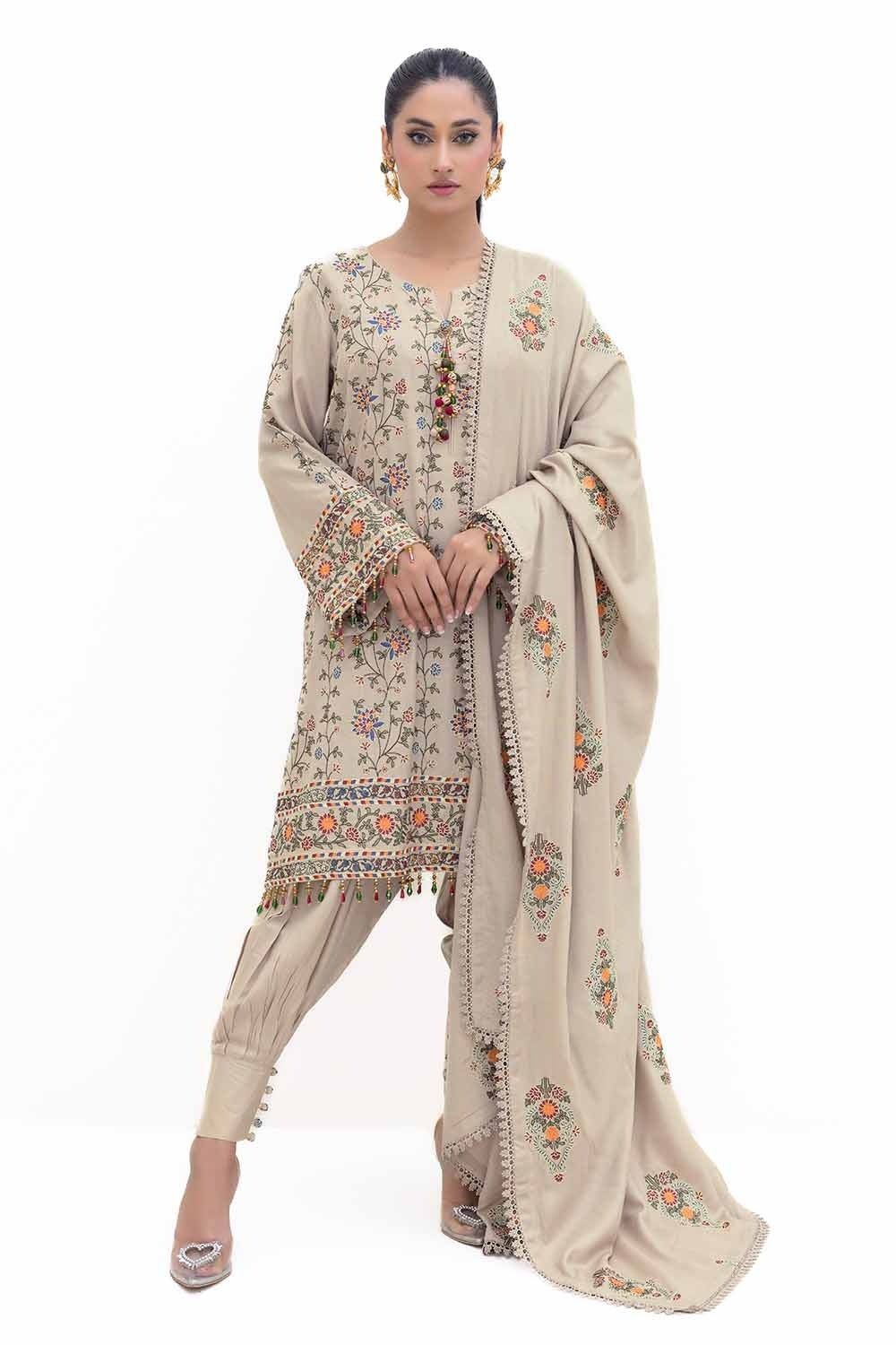 Embroidered Acrylic Beige Unstitched Suit - Gul Ahmed