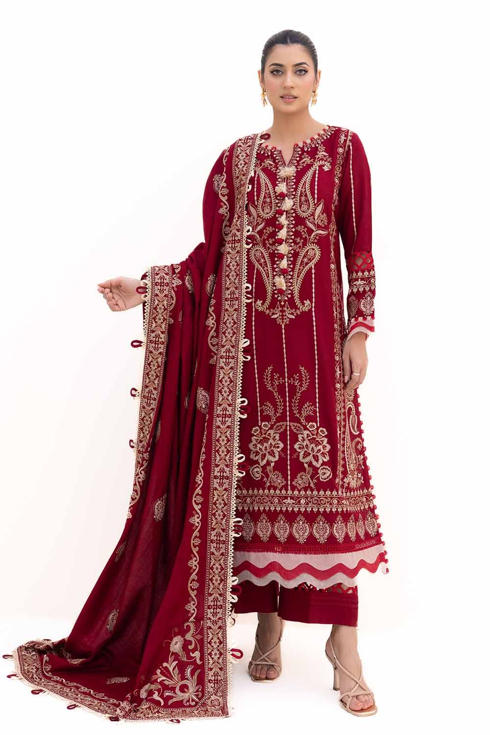 Acrylic Red Unstitched Suit - Gul Ahmed