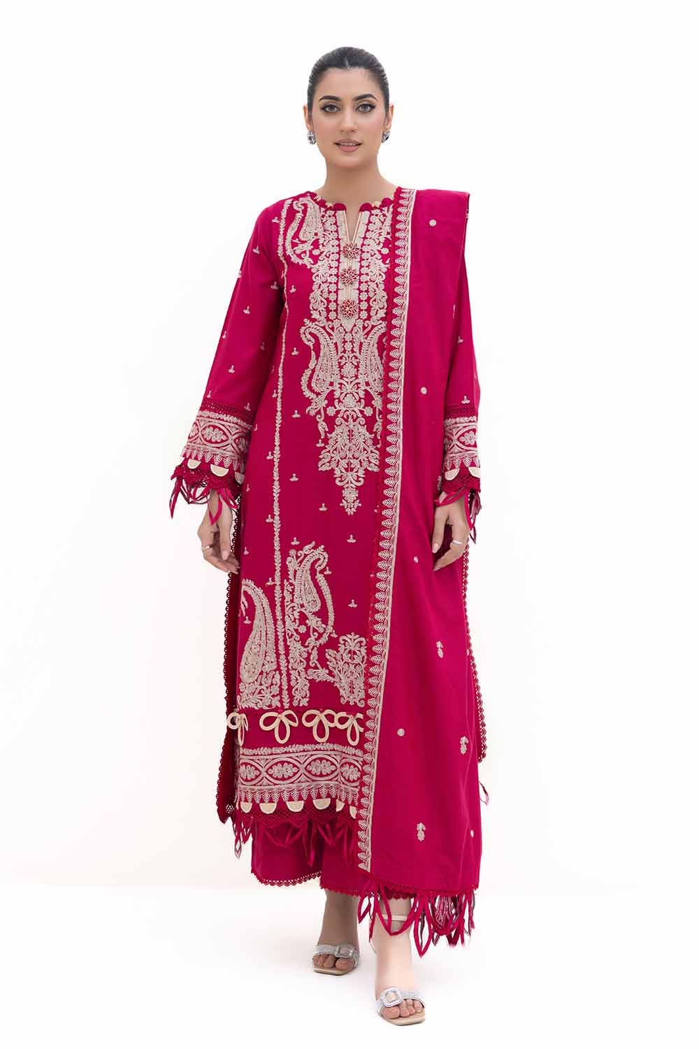 Acrylic Red Unstitched Suit - Gul Ahmed