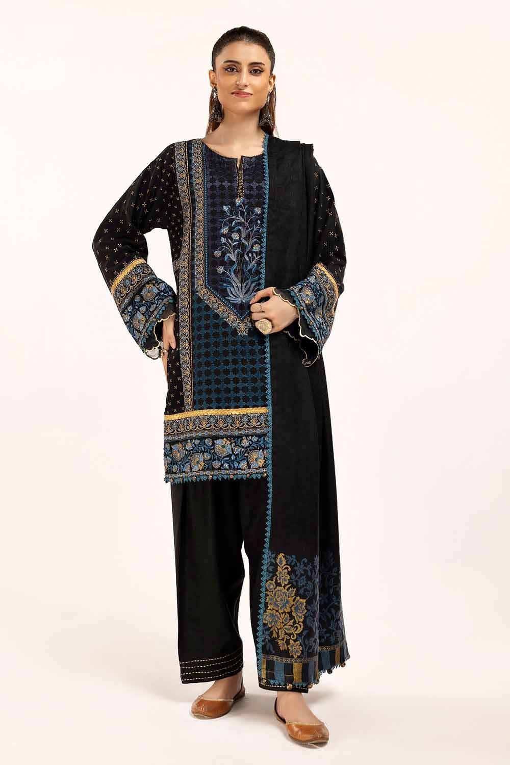 Embroidered Acrylic  Black Unstitched Suit - Gul Ahmed