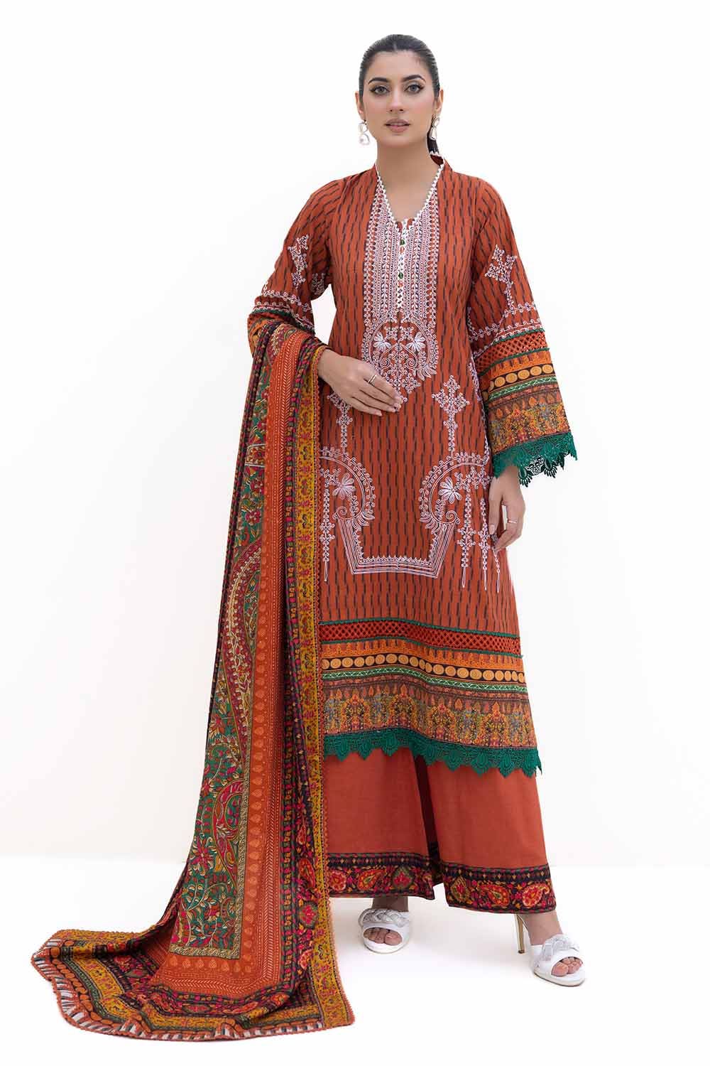 Khaddar Orange Unstitched Suit - Gul Ahmed