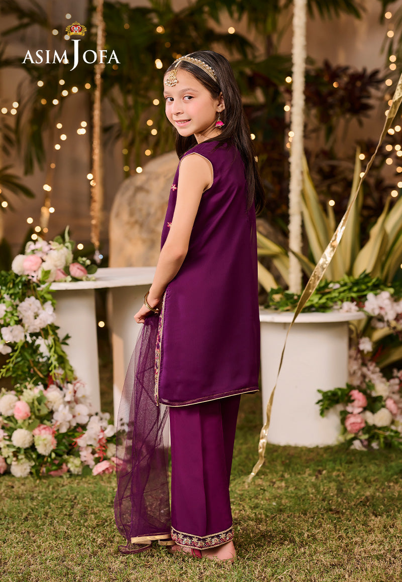 Poly Chiffon Purple Stitched Suit - Asim Jofa