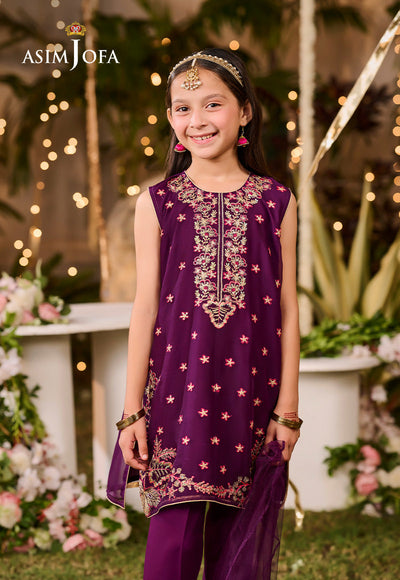 Poly Chiffon Purple Stitched Suit - Asim Jofa