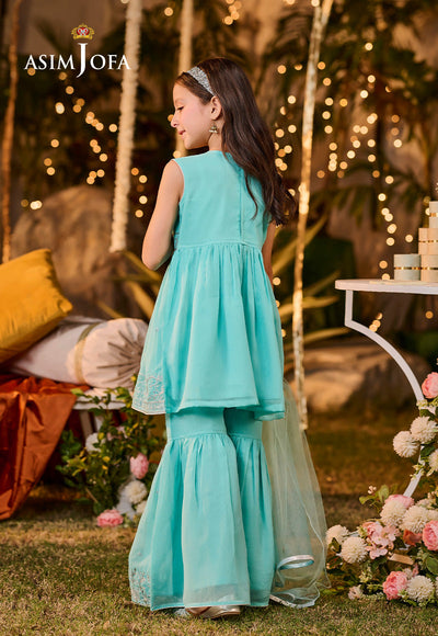 Poly Chiffon Cyan Stitched Suit - Asim Jofa