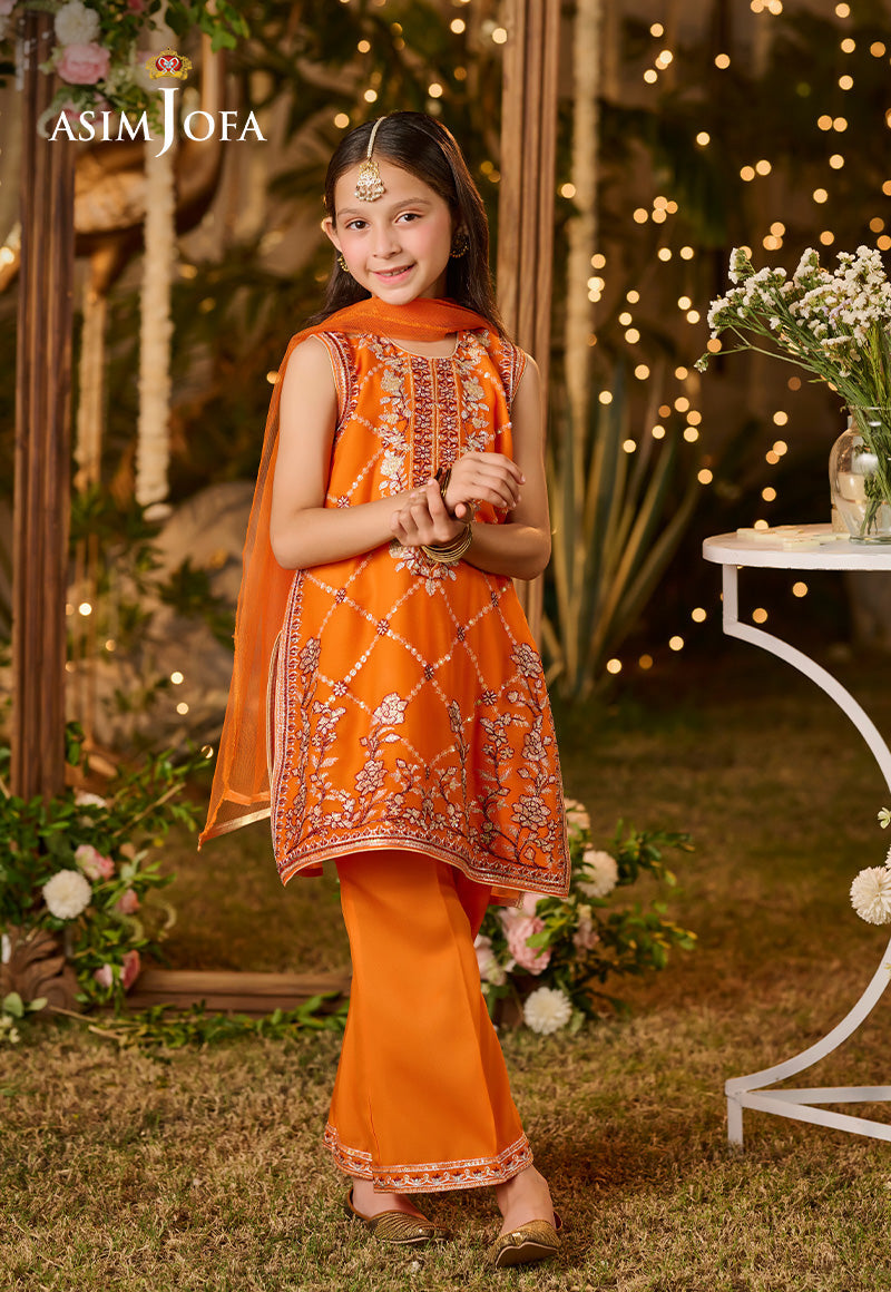 Poly Chiffon Orange Stitched Suit - Asim Jofa