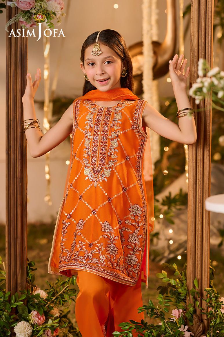 Poly Chiffon Orange Stitched Suit - Asim Jofa