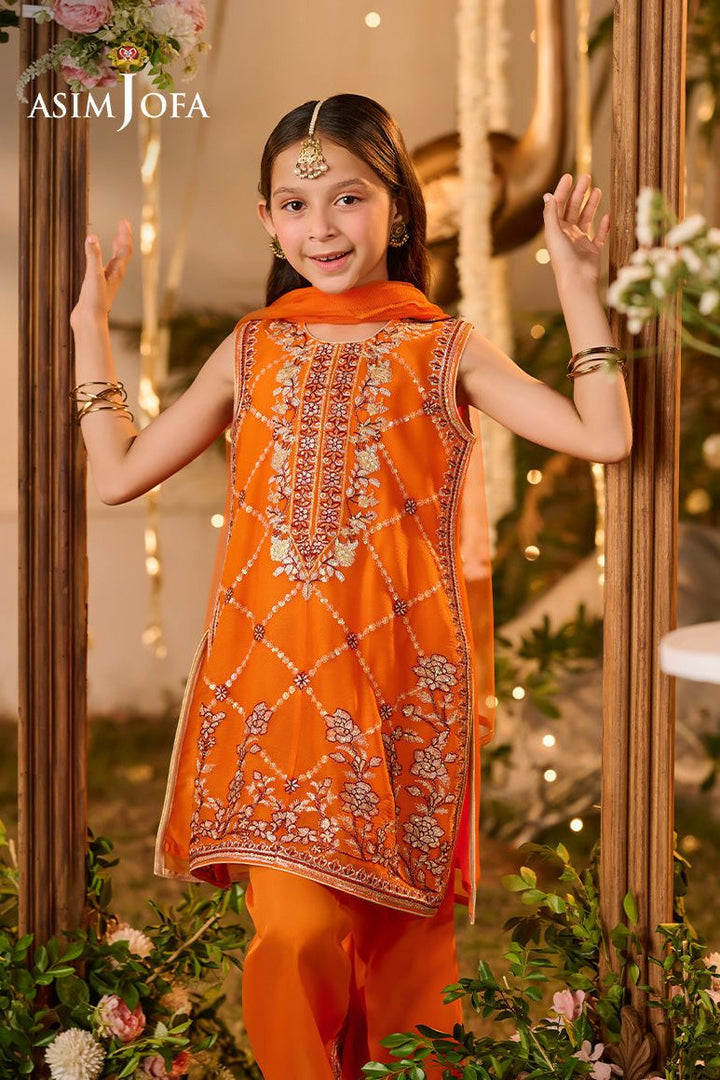 Poly Chiffon Orange Stitched Suit - Asim Jofa