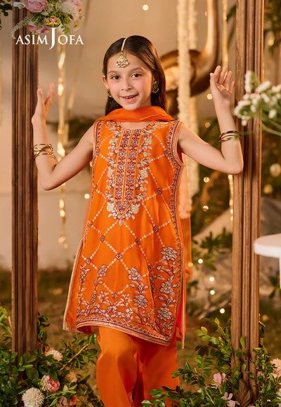 Poly Chiffon Orange Stitched Suit - Asim Jofa