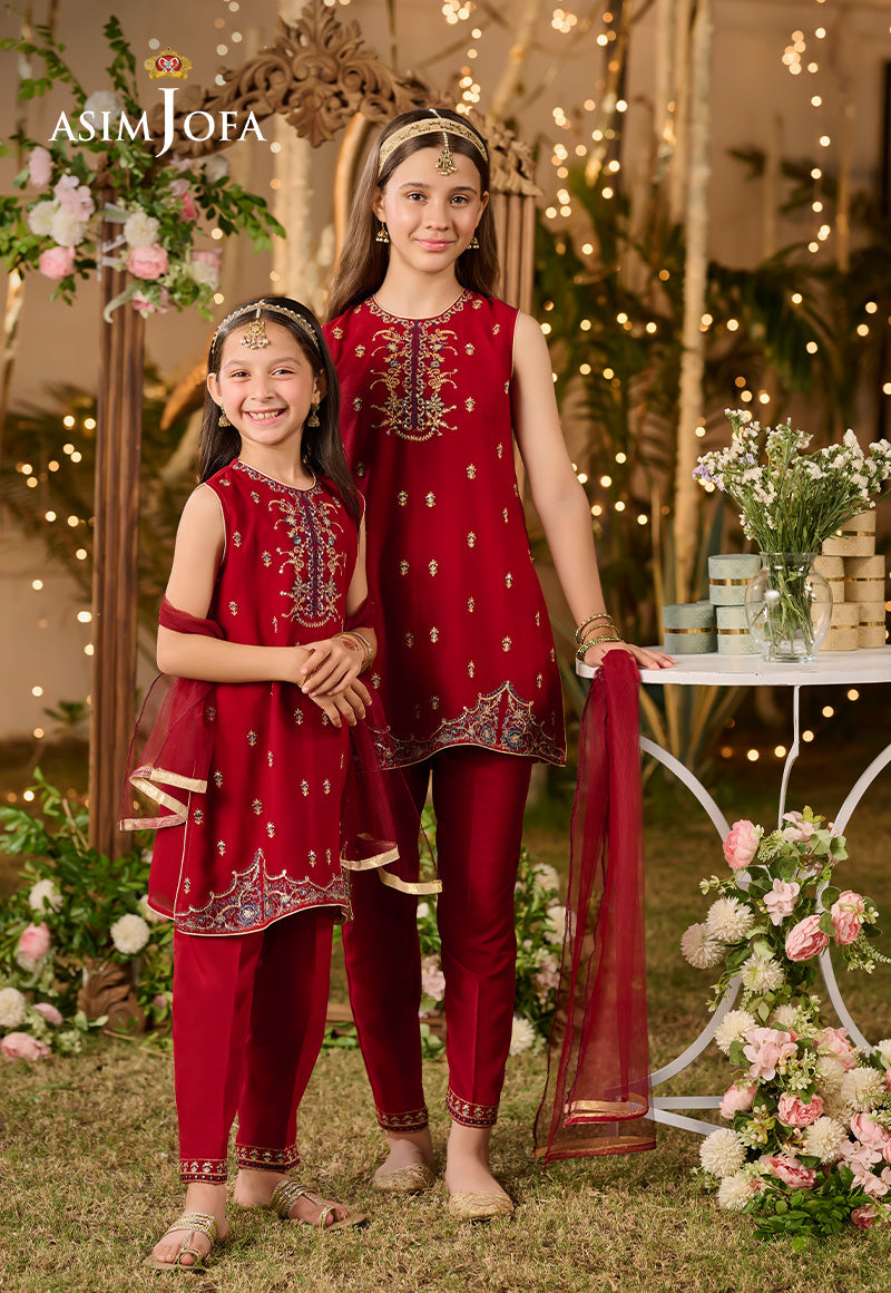 Poly Chiffon Red Stitched Suit - Asim Jofa