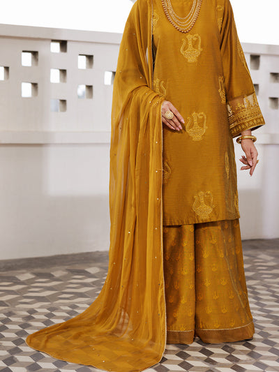 Poly Jacquard Mustard Stitched Suit - Almirah