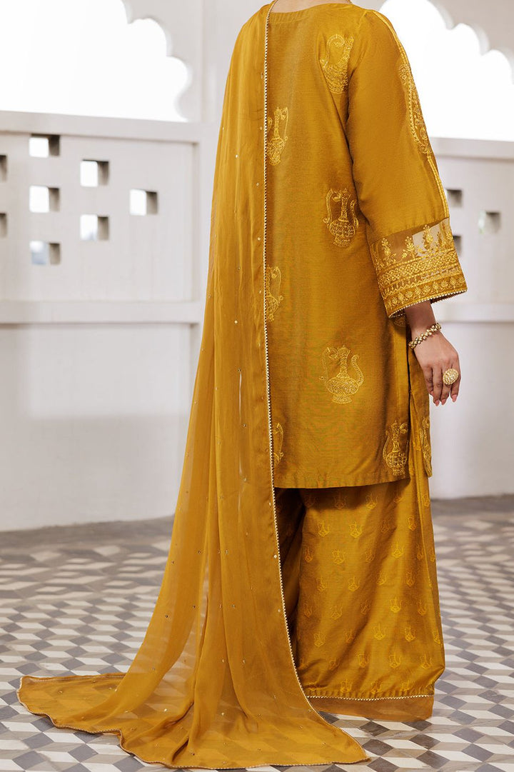 Poly Jacquard Mustard Stitched Suit - Almirah