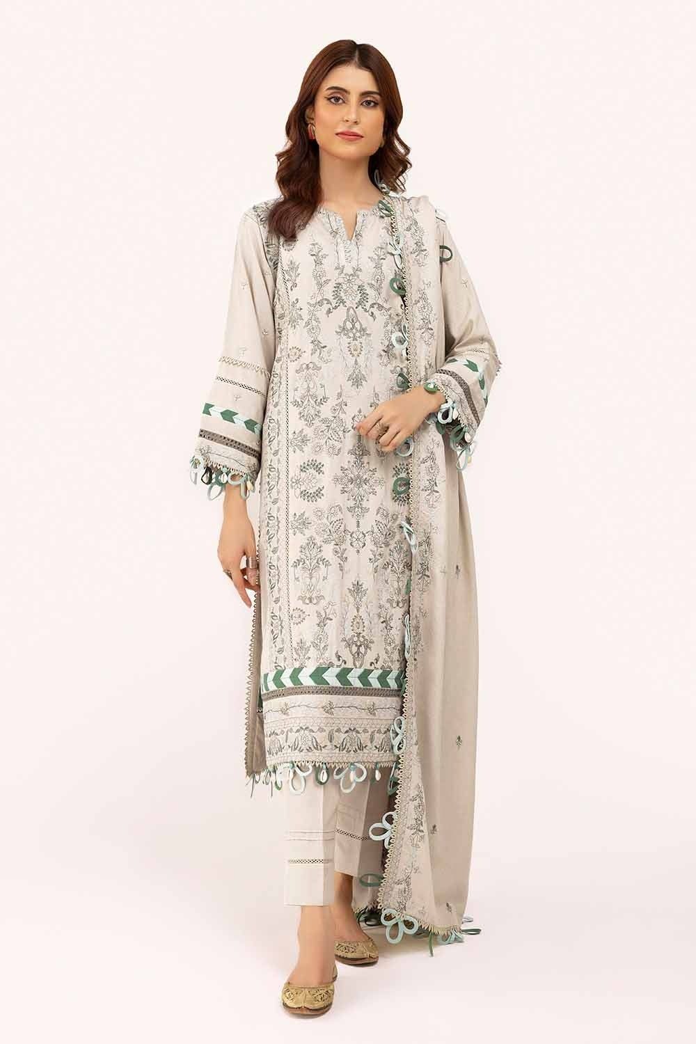 Embroidered Karandi Light Beige Unstitched Suit - Gul Ahmed